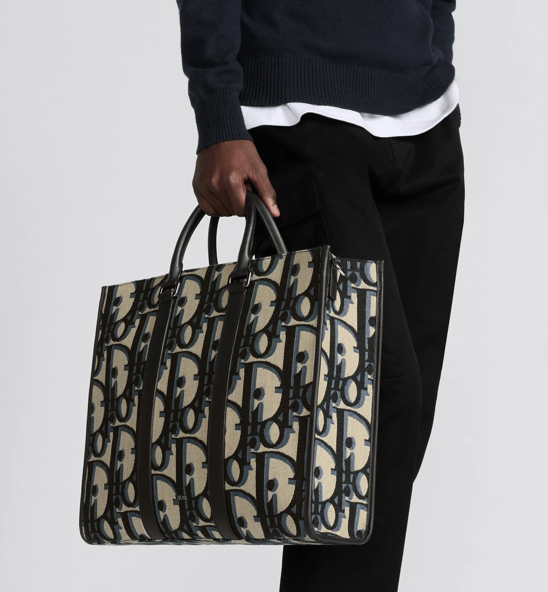 East-West Tote Bag • Beige and Black Maxi Dior Oblique Jacquard