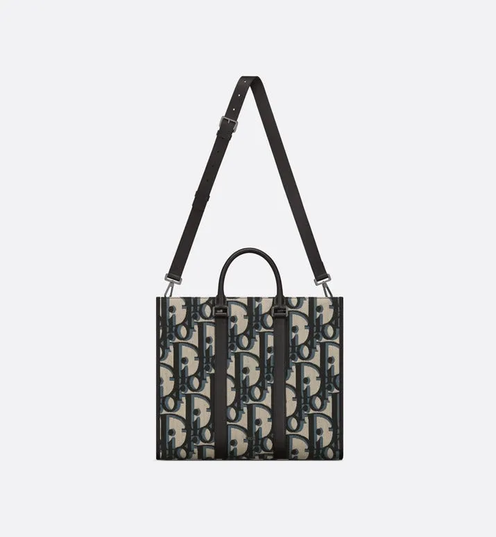 East-West Tote Bag • Beige and Black Maxi Dior Oblique Jacquard