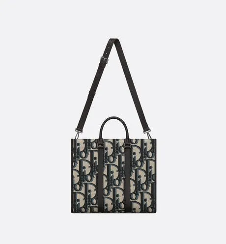 East-West Tote Bag • Beige and Black Maxi Dior Oblique Jacquard