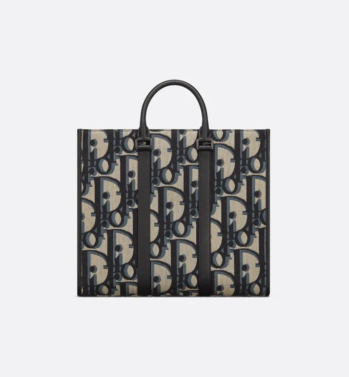 East-West Tote Bag • Beige and Black Maxi Dior Oblique Jacquard