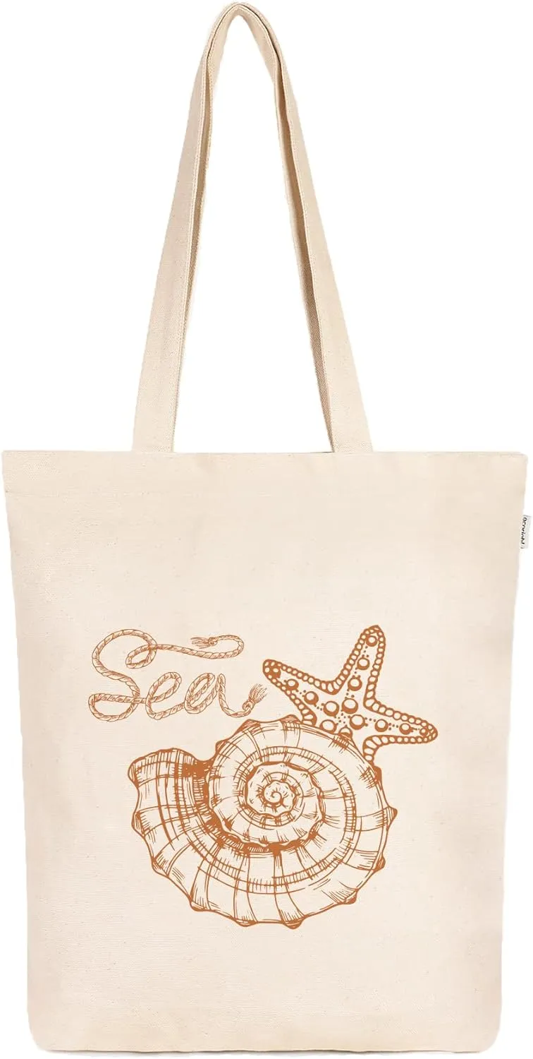 Eco Right Aesthetic Canvas Tote Bag for Women Zippered Closure, Beach, Shopping, Travel, Gifts for womens tote bag