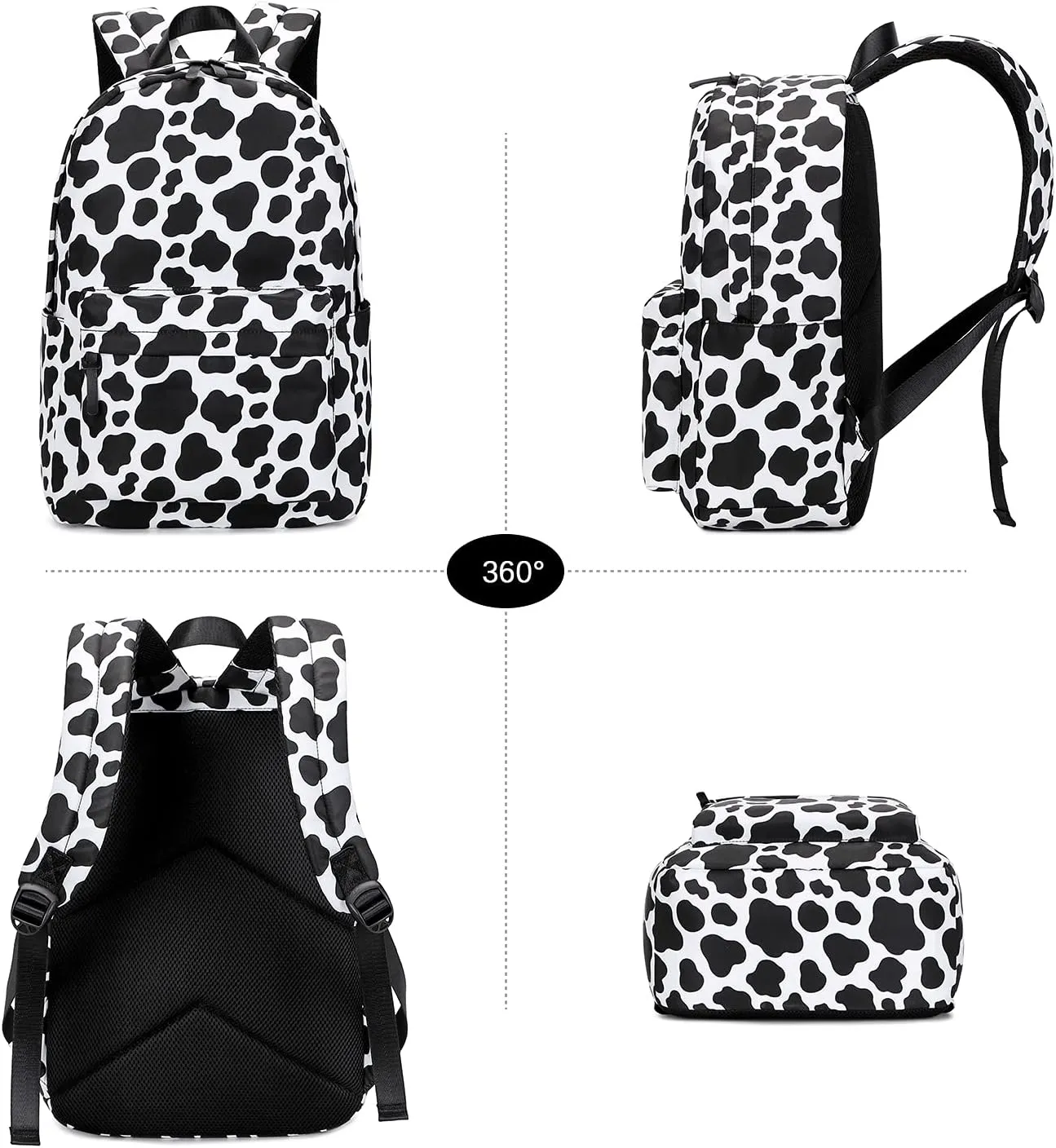 ecodudo Cow Print Girls Backpack Set for Teens Backpacks School Bookbags with Lunch Bag (Cow Print)