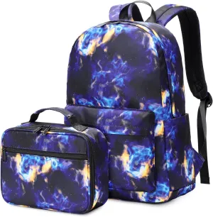 ecodudo Flame Print Girls Backpack Set for Teens Backpacks Boys School Bookbags with Lunch Bag (Flame Black)