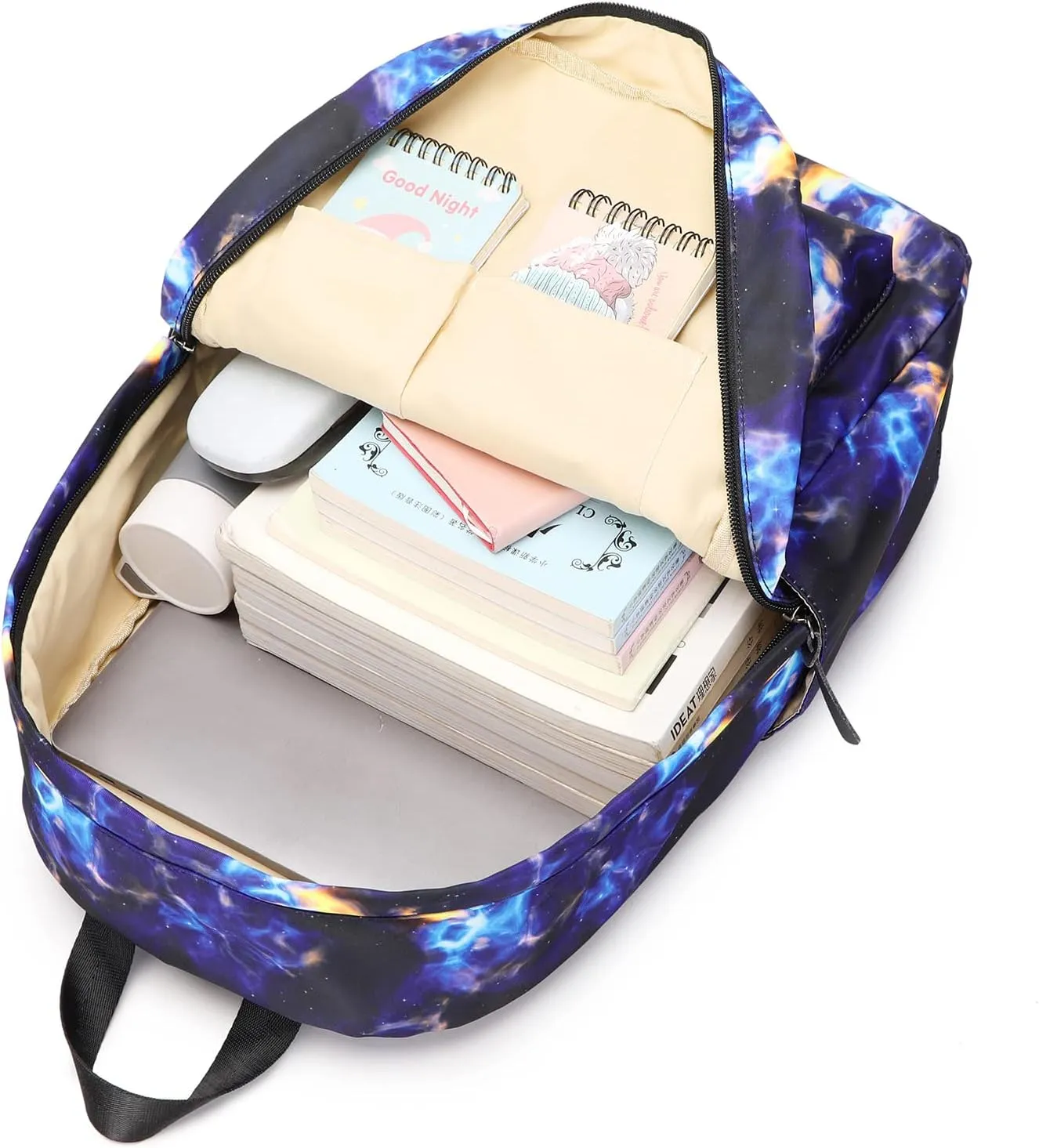 ecodudo Flame Print Girls Backpack Set for Teens Backpacks Boys School Bookbags with Lunch Bag (Flame Black)