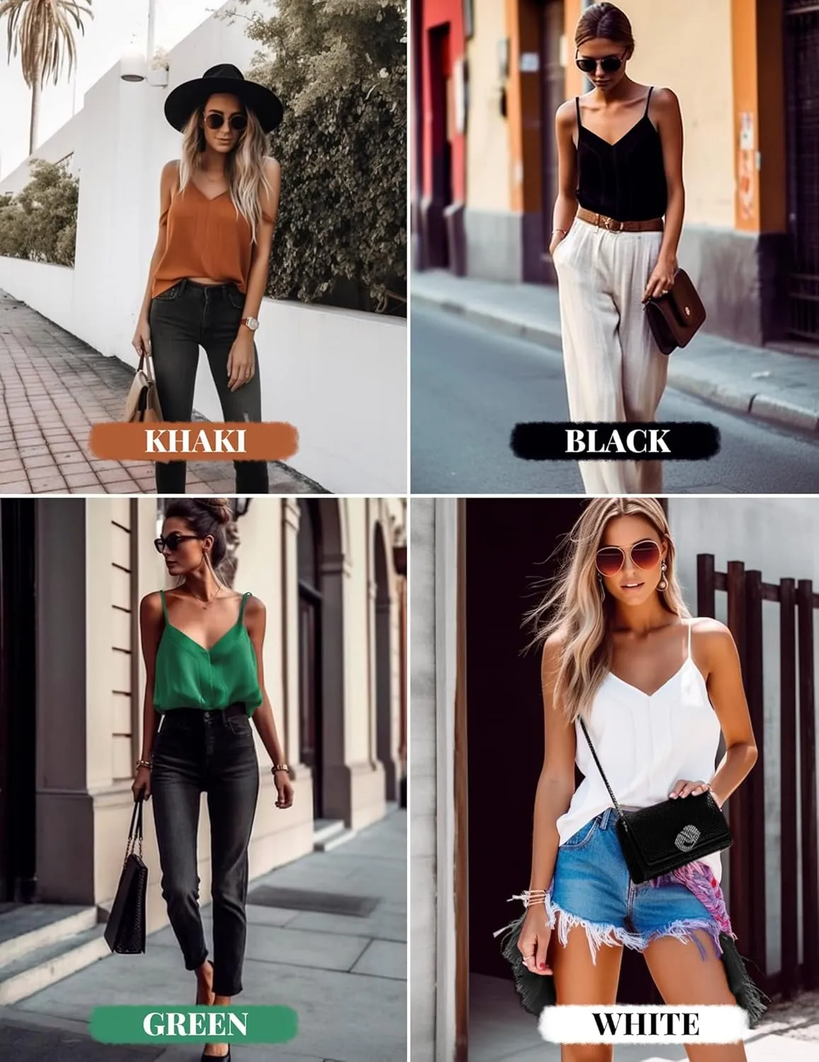 Ekouaer Women's Silk Satin Camisole Tank Tops V Neck Sleeveless Spaghetti Straps Blouse Casual Racerback Shirt