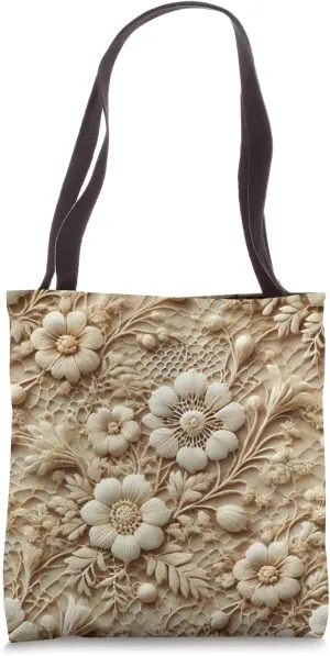 Elegant Beige Floral Embossed Design Tote Bag