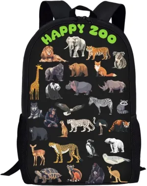 Elephant Lion Tiger Giraffe Print Kids Backpack for Boys Girls Elementary Cute Zoo Animal School Bag 17 inch Multifunctional Large Capacity Durable Travel Backpack