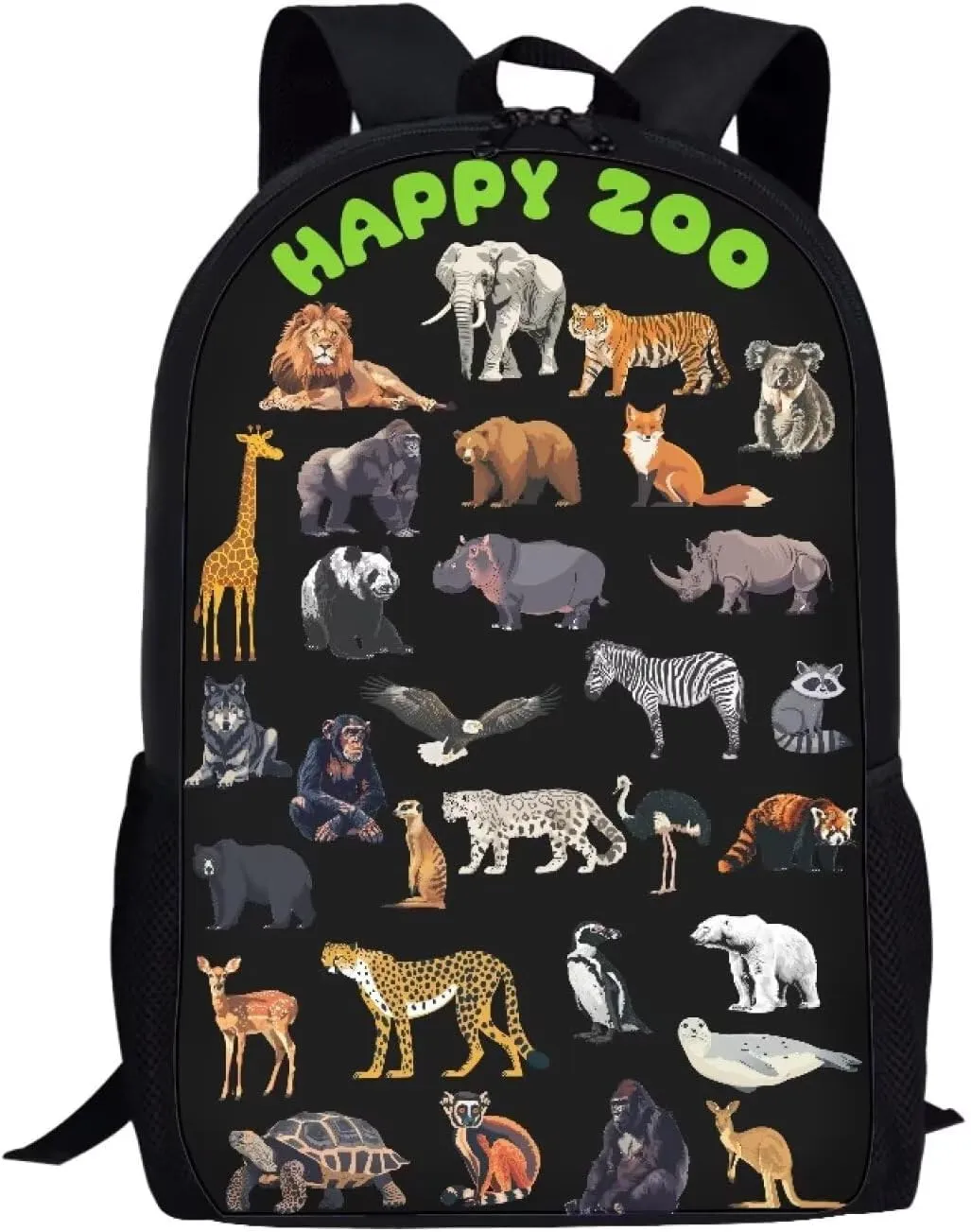 Elephant Lion Tiger Giraffe Print Kids Backpack for Boys Girls Elementary Cute Zoo Animal School Bag 17 inch Multifunctional Large Capacity Durable Travel Backpack
