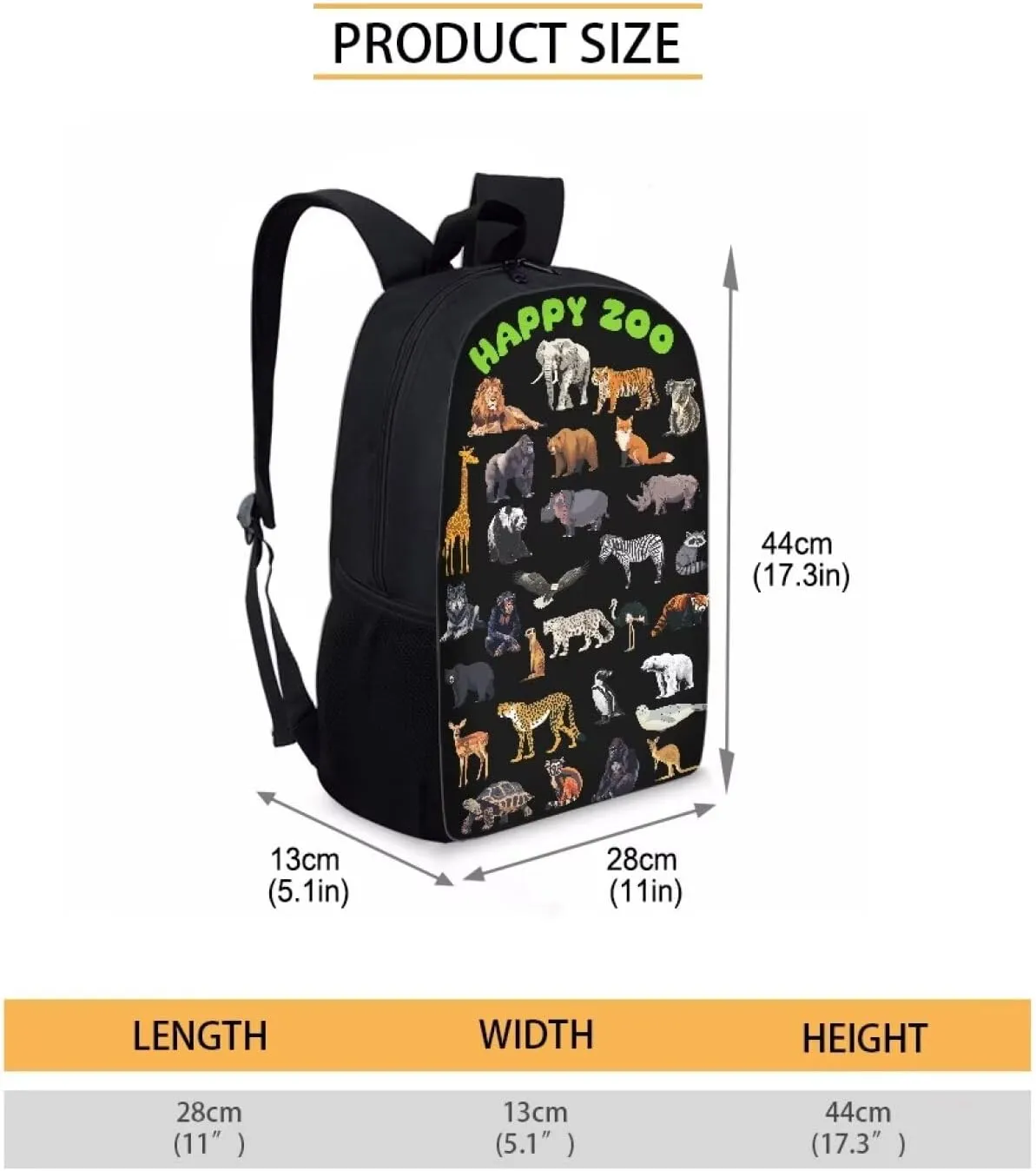Elephant Lion Tiger Giraffe Print Kids Backpack for Boys Girls Elementary Cute Zoo Animal School Bag 17 inch Multifunctional Large Capacity Durable Travel Backpack