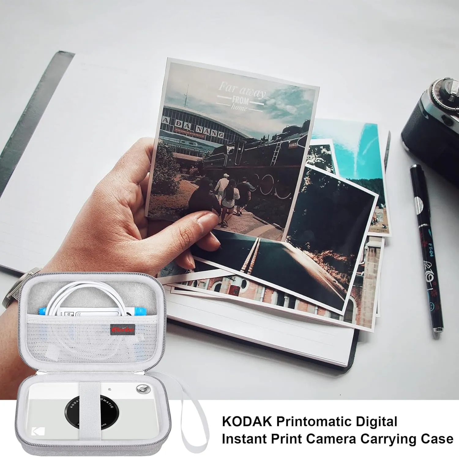Elonbo Carrying Case for KODAK Printomatic Full-Color Instant Print Digital Camera, Portable Bluetooth Photo Printer Storage Holder Bag, ​Mesh Bag Fits Photo Paper SD Card USB Cable, Grey
