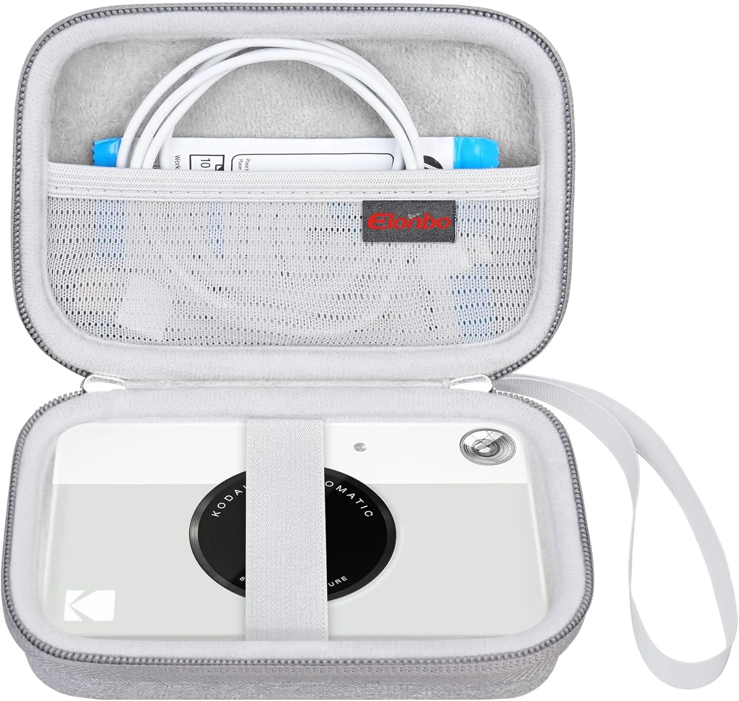 Elonbo Carrying Case for KODAK Printomatic Full-Color Instant Print Digital Camera, Portable Bluetooth Photo Printer Storage Holder Bag, ​Mesh Bag Fits Photo Paper SD Card USB Cable, Grey