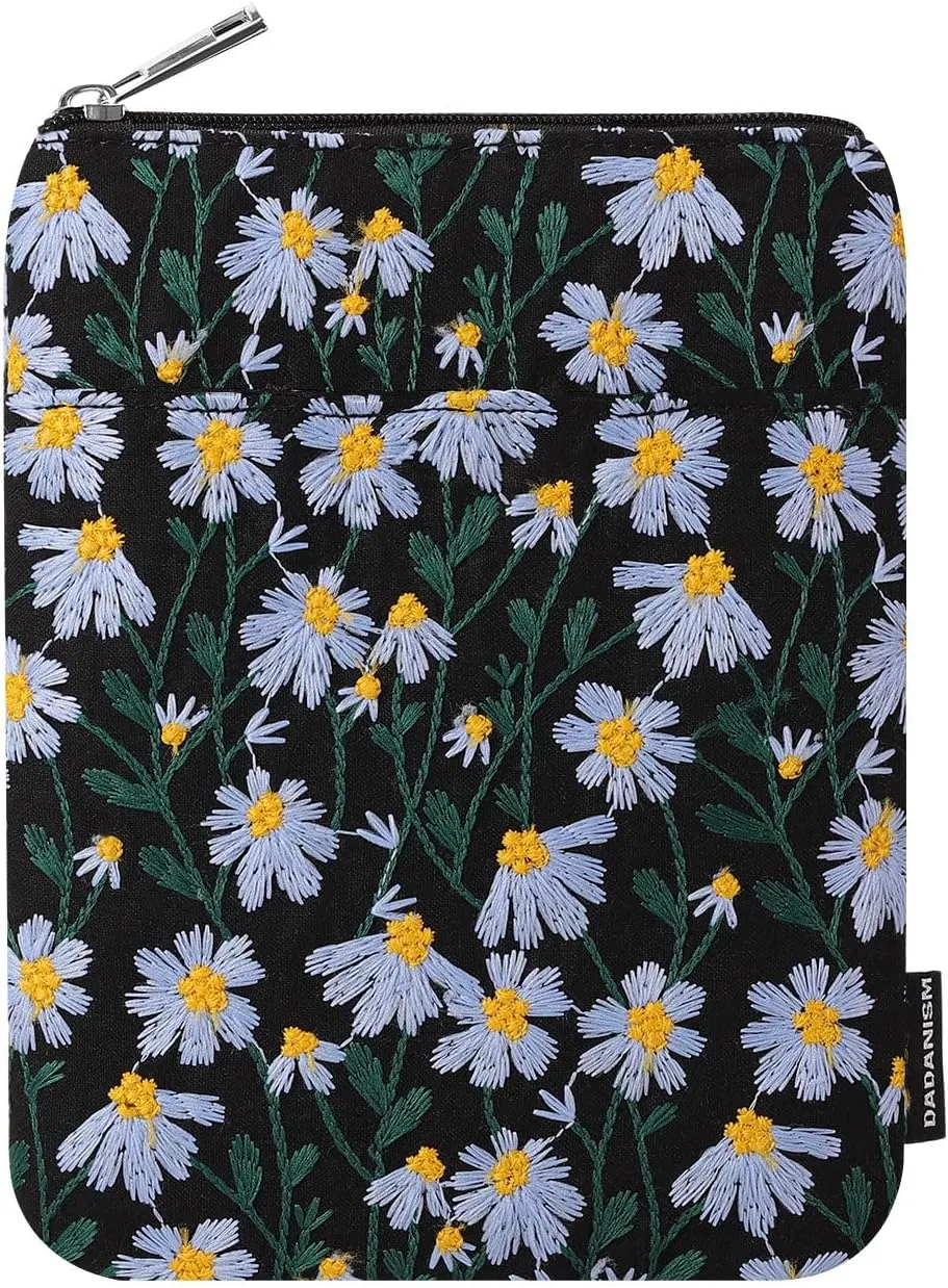 Embroidered Daisy Padded Sleeve for All-New Kindle Paperwhite, 7" Kindle Colorsoft Signature Edition, Protective Sleeve Case for 6" Kindle/Kindle Oasis/Kobo E-Reader, Blue Daisy