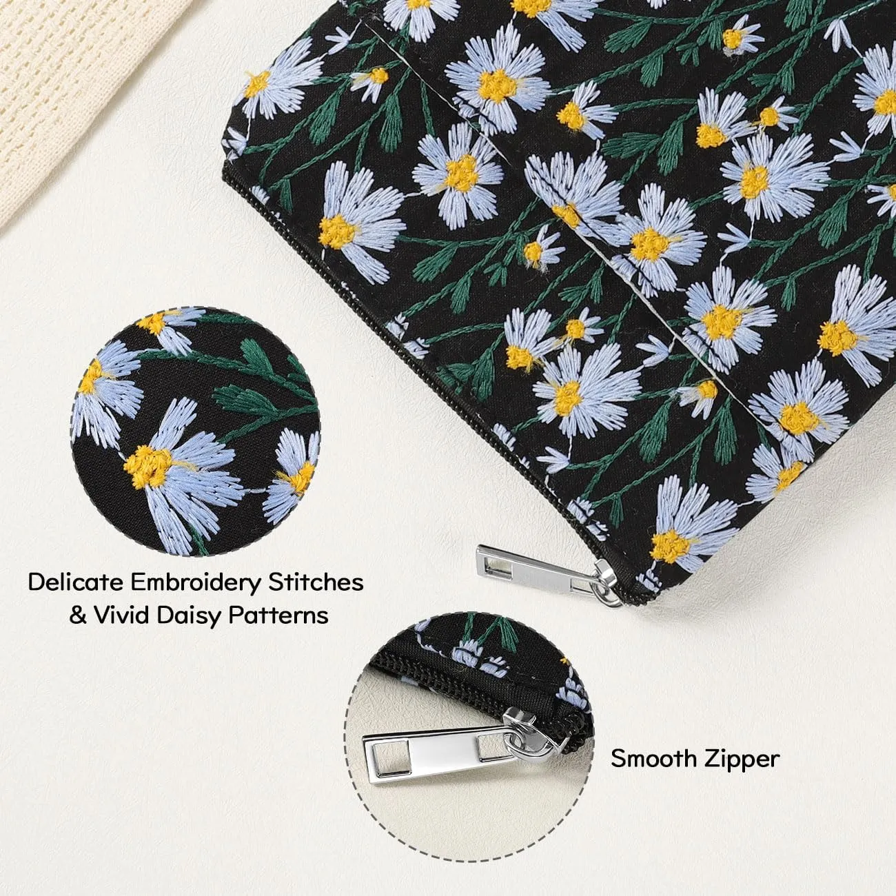 Embroidered Daisy Padded Sleeve for All-New Kindle Paperwhite, 7" Kindle Colorsoft Signature Edition, Protective Sleeve Case for 6" Kindle/Kindle Oasis/Kobo E-Reader, Blue Daisy