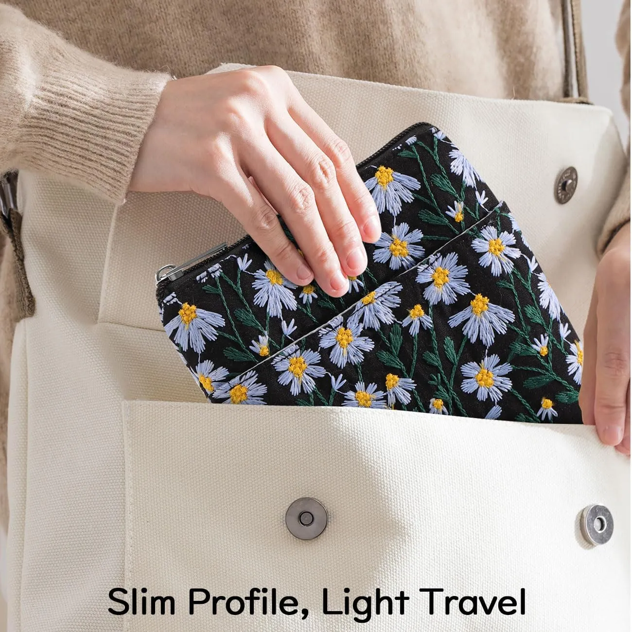 Embroidered Daisy Padded Sleeve for All-New Kindle Paperwhite, 7" Kindle Colorsoft Signature Edition, Protective Sleeve Case for 6" Kindle/Kindle Oasis/Kobo E-Reader, Blue Daisy