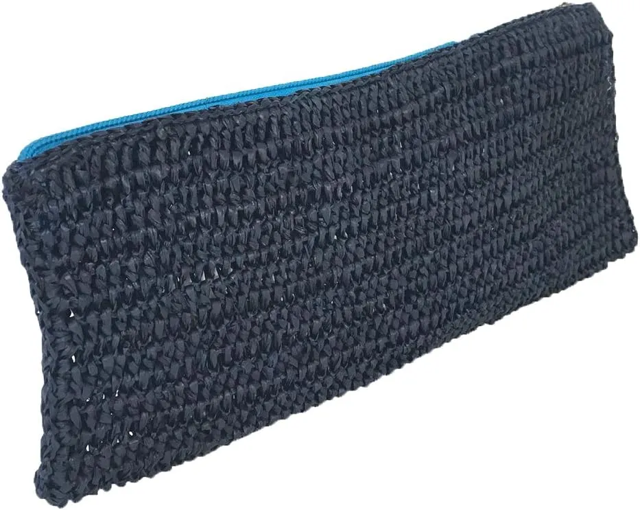 Emily Crochet Raffia Tassel Slim Clutch