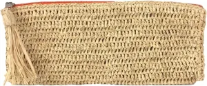 Emily Crochet Raffia Tassel Slim Clutch