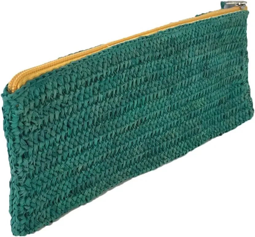 Emily Crochet Raffia Tassel Slim Clutch