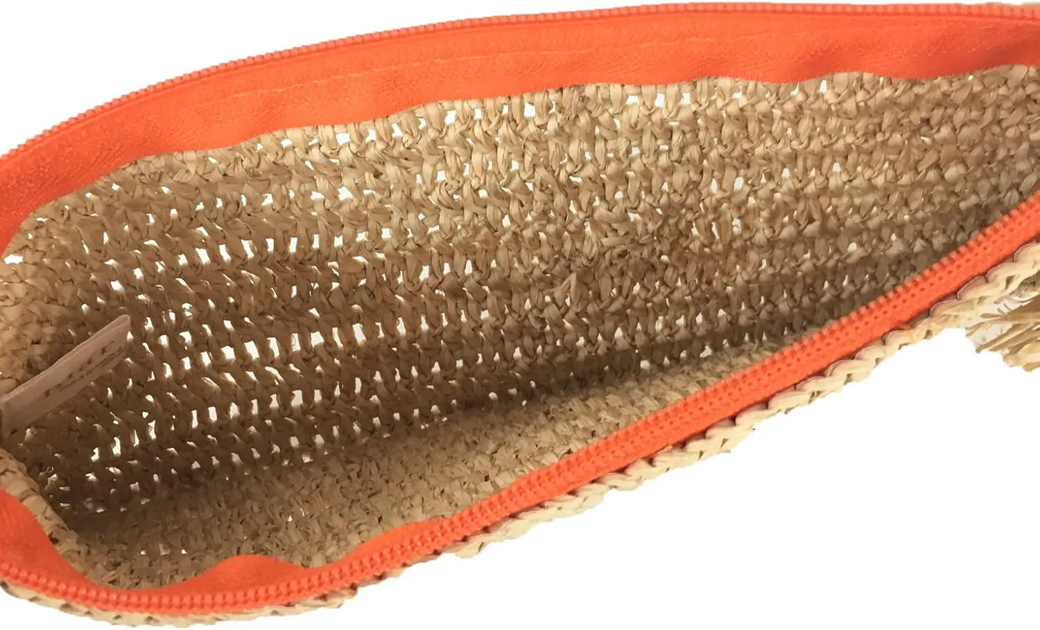 Emily Crochet Raffia Tassel Slim Clutch
