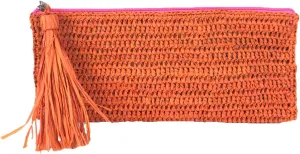 Emily Crochet Raffia Tassel Slim Clutch