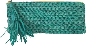 Emily Crochet Raffia Tassel Slim Clutch