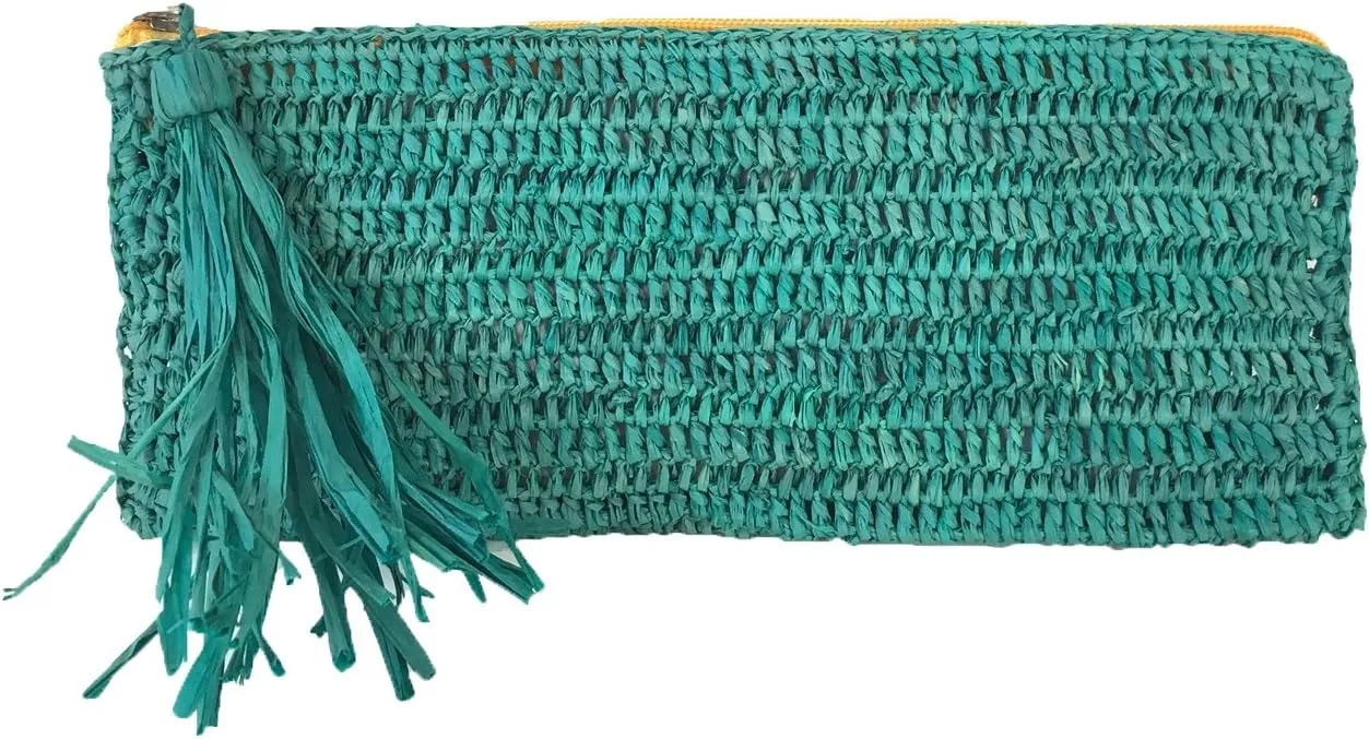 Emily Crochet Raffia Tassel Slim Clutch