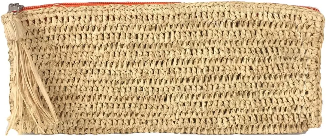 Emily Crochet Raffia Tassel Slim Clutch