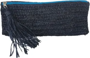 Emily Crochet Raffia Tassel Slim Clutch