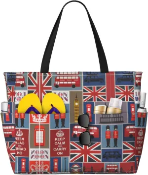 England Symbols Print Large Tote Bag For Women, Travel Shoulder Bag Handle Handbag For Gym, Work, Travel