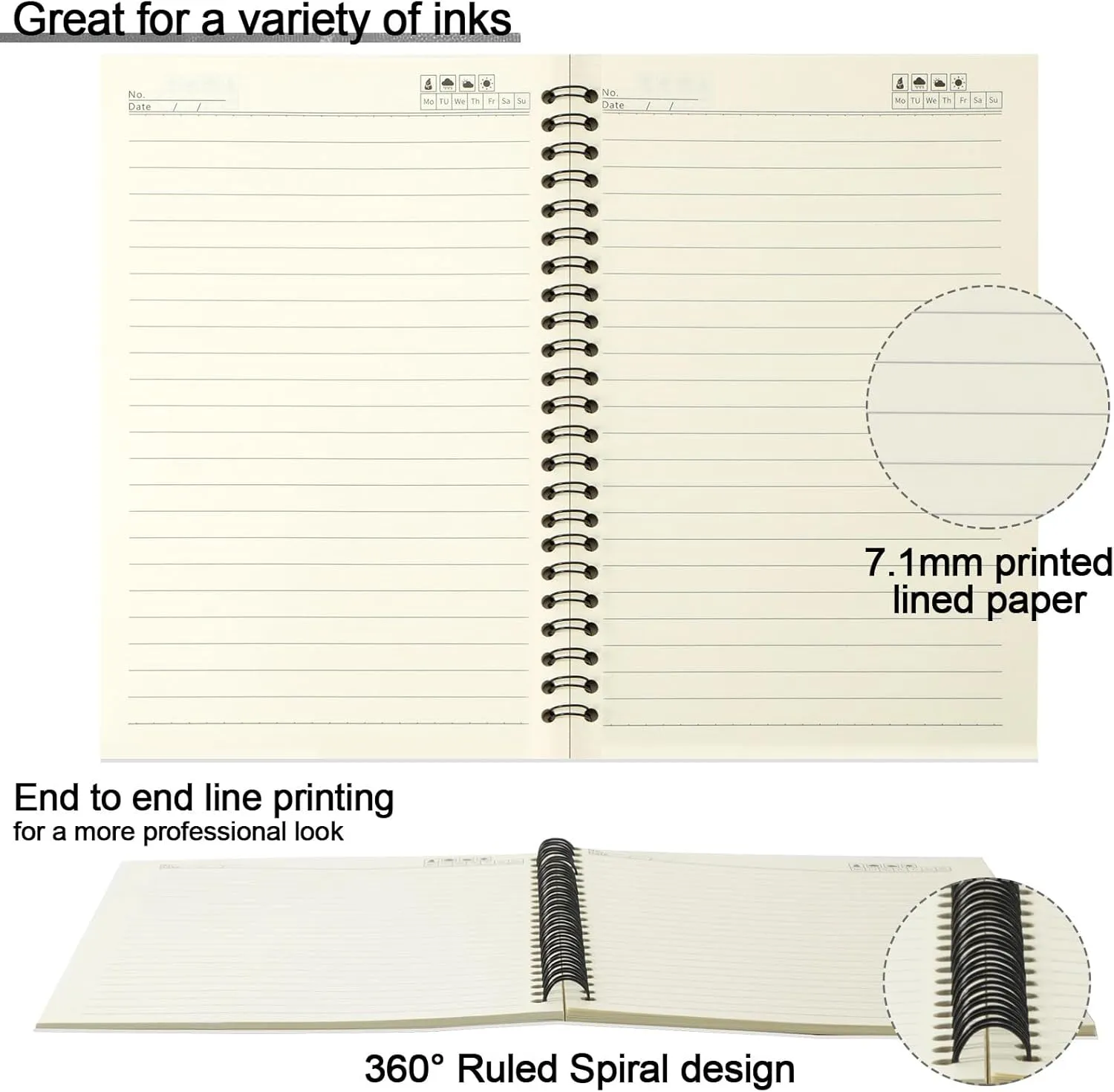 Epakh 22 Packs Spiral Notebook Hard cover Spiral Journal, Wide Ruled Pages, 50 Sheets 100 Pages, Lined Style (White,A5)