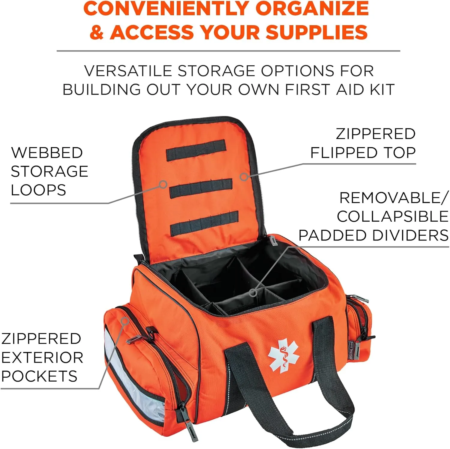 Ergodyne Arsenal 5215 Large Medic First Responder Trauma Duffel Bag with Shoulder Strap, Orange