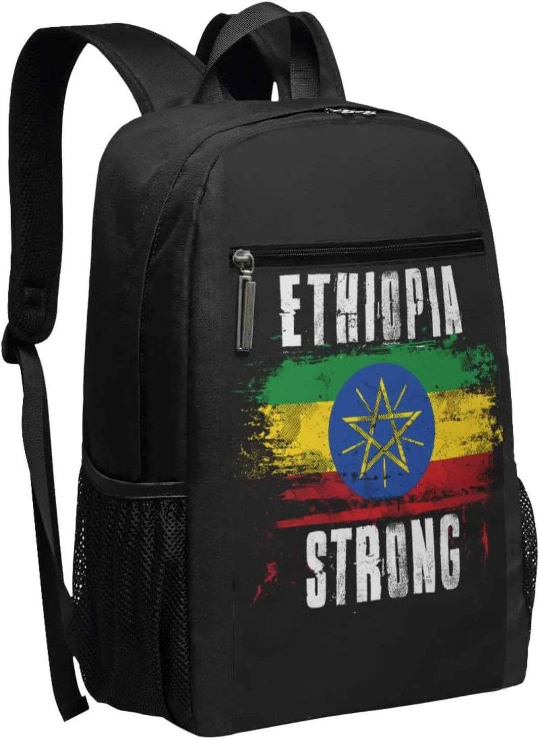 Ethiopia Strong Graffiti Flag Casual Backpacks Sports Backpack Large Capacity Travel Rucksack Laptop Daypack with Multi-Pockets Adjustable Strap Work Bag for Hiking