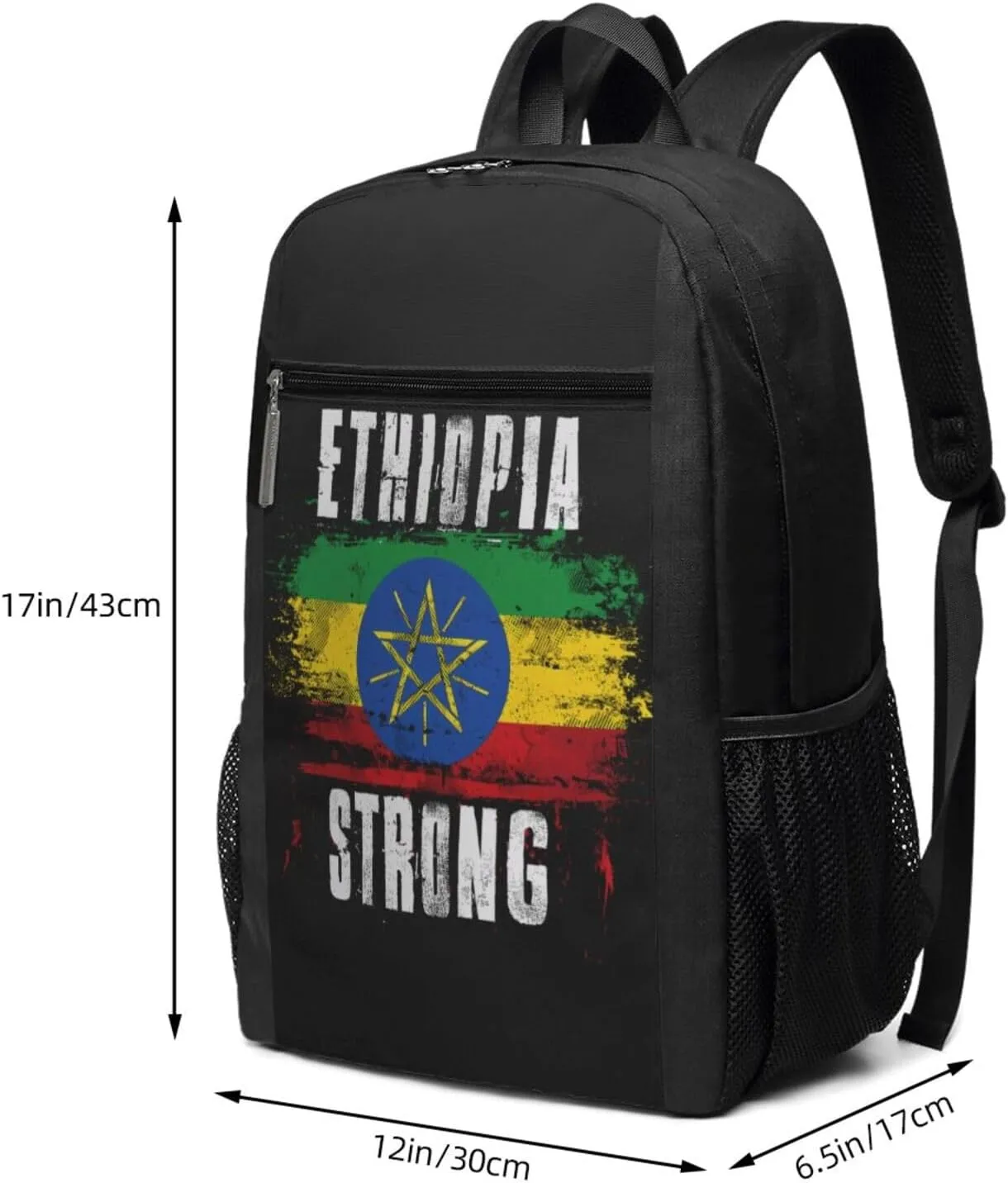 Ethiopia Strong Graffiti Flag Casual Backpacks Sports Backpack Large Capacity Travel Rucksack Laptop Daypack with Multi-Pockets Adjustable Strap Work Bag for Hiking