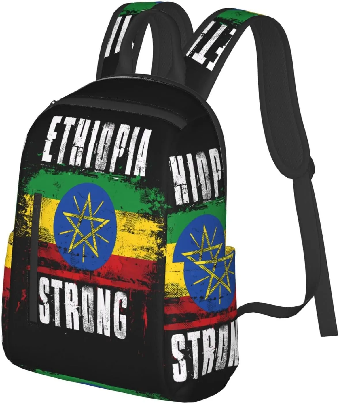 Ethiopia Strong Graffiti Flag Travel Backpacks Casual Laptop Backpack Sport Rucksack Large Capacity Daypack Multi-Pockets Adjustable Strap Bag for Working Hiking