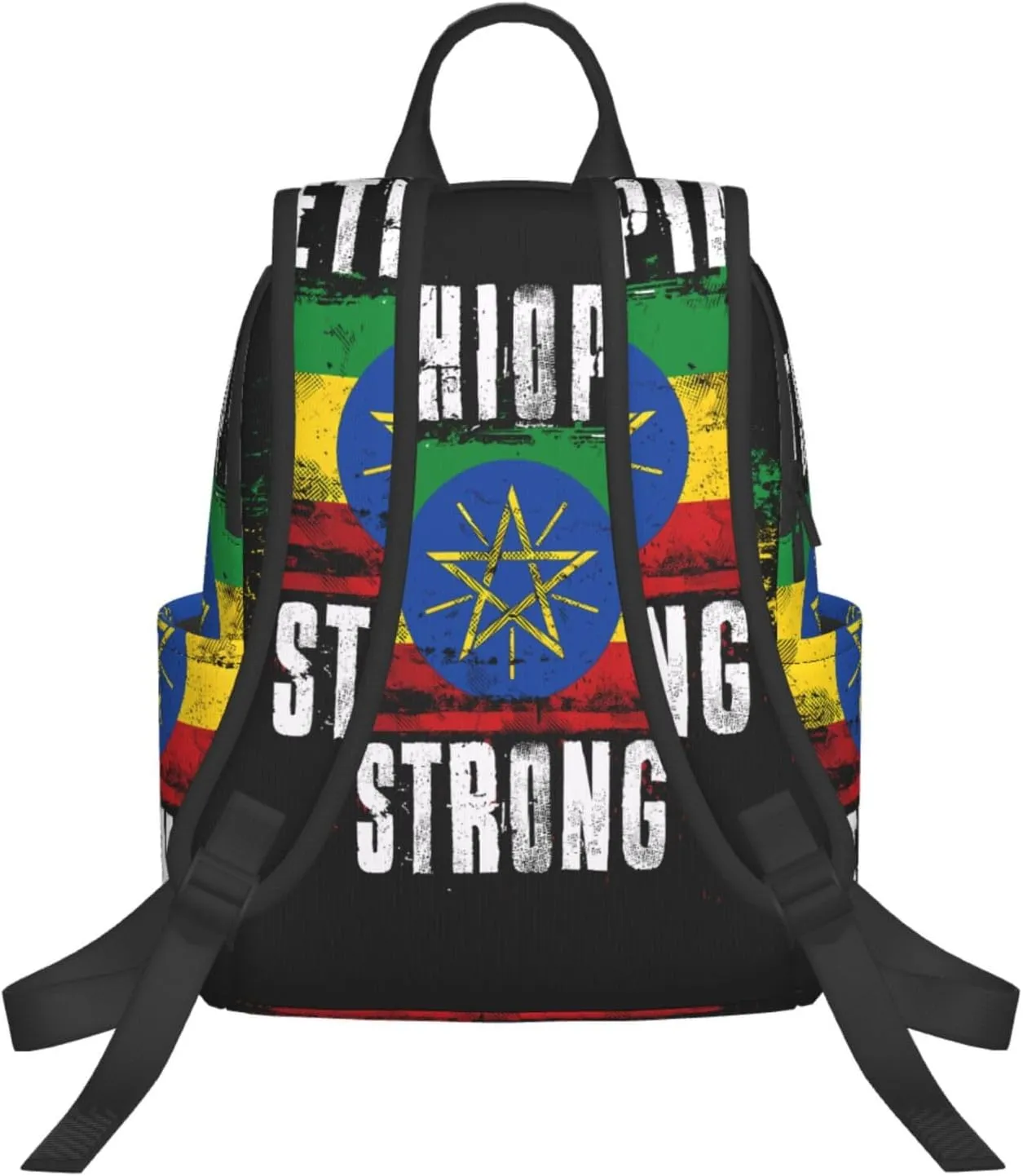 Ethiopia Strong Graffiti Flag Travel Backpacks Casual Laptop Backpack Sport Rucksack Large Capacity Daypack Multi-Pockets Adjustable Strap Bag for Working Hiking