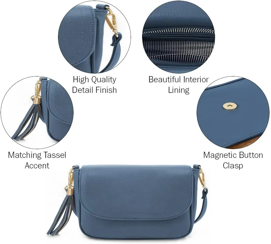 EVVE Small Crossbody Bags for Women Trendy Flap Saddle Purses with Tassel Vegan leather Shoulder bag