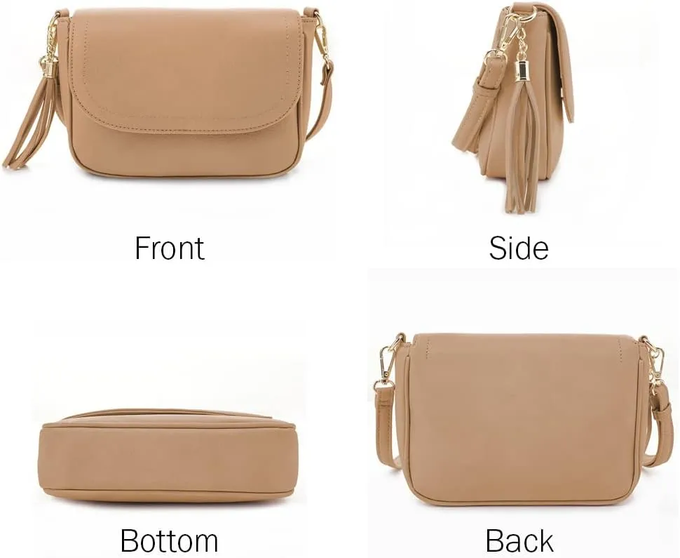 EVVE Small Crossbody Bags for Women Trendy Flap Saddle Purses with Tassel Vegan leather Shoulder bag