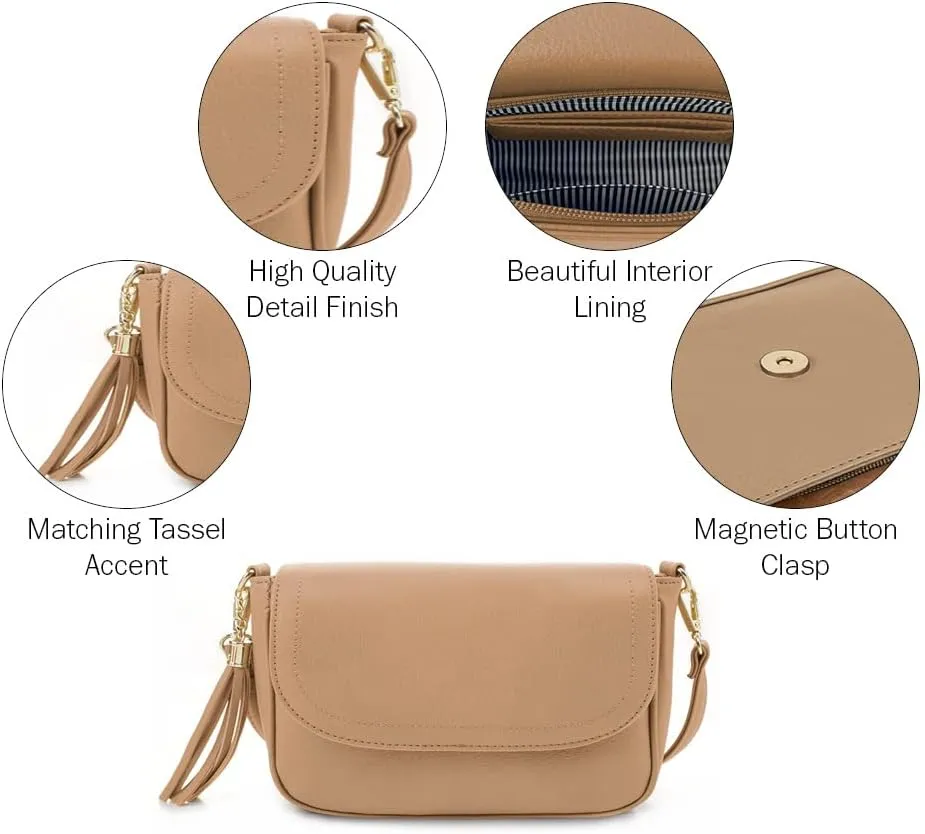 EVVE Small Crossbody Bags for Women Trendy Flap Saddle Purses with Tassel Vegan leather Shoulder bag
