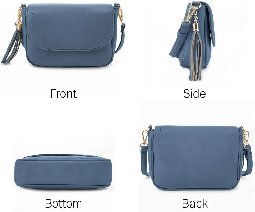 EVVE Small Crossbody Bags for Women Trendy Flap Saddle Purses with Tassel Vegan leather Shoulder bag
