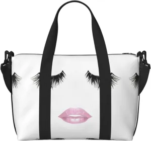Eyelash Lip White print Travel Duffel Bag,workout duffel bag, overnight shoulder Bag,Weekender Bag for Women Men