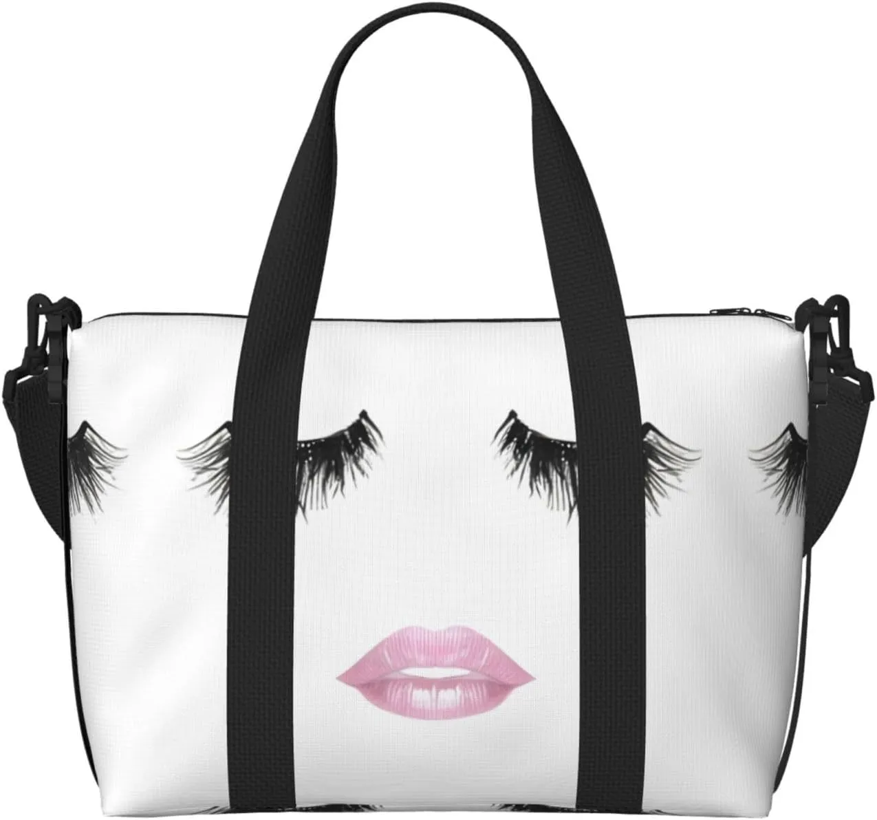 Eyelash Lip White print Travel Duffel Bag,workout duffel bag, overnight shoulder Bag,Weekender Bag for Women Men