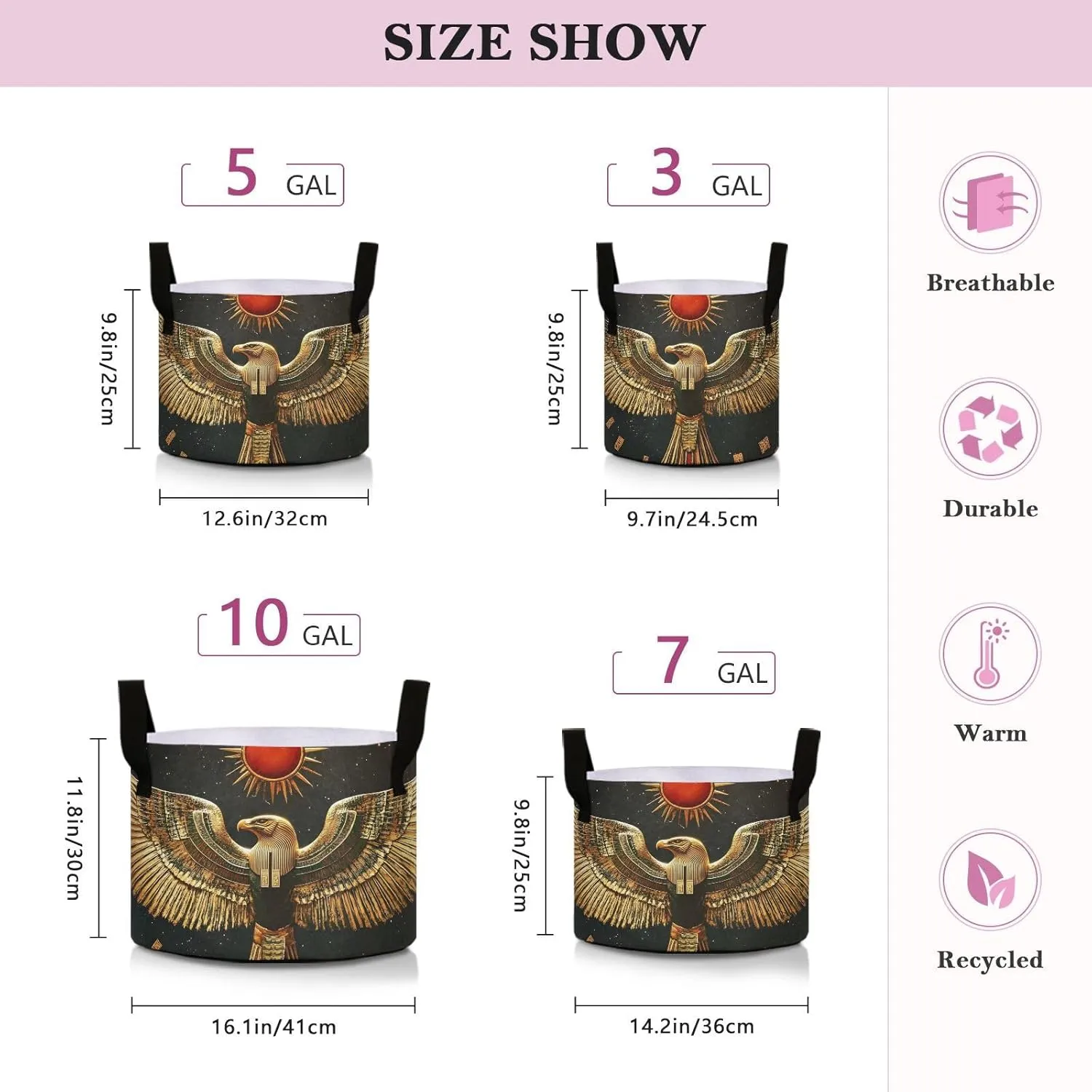 Fabric Plant Grow Bags-Egypt Bird, 7 Gallon Cloth Planting Pouch Flower Pot Thickened for Garden Vegetable Flower Planting