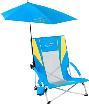 FAIR WIND Beach Umbrella Chair, Beach Chairs for Adults, Low Shade Chair Folding Backpack Portable Concert Bag Sand with Cup Holder - Yellow Blue