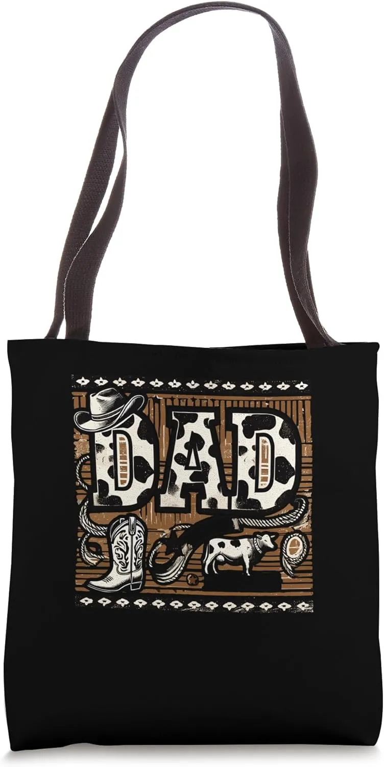 Father's Day Cow Print Pattern Farmer Rancher Daddy Tote Bag