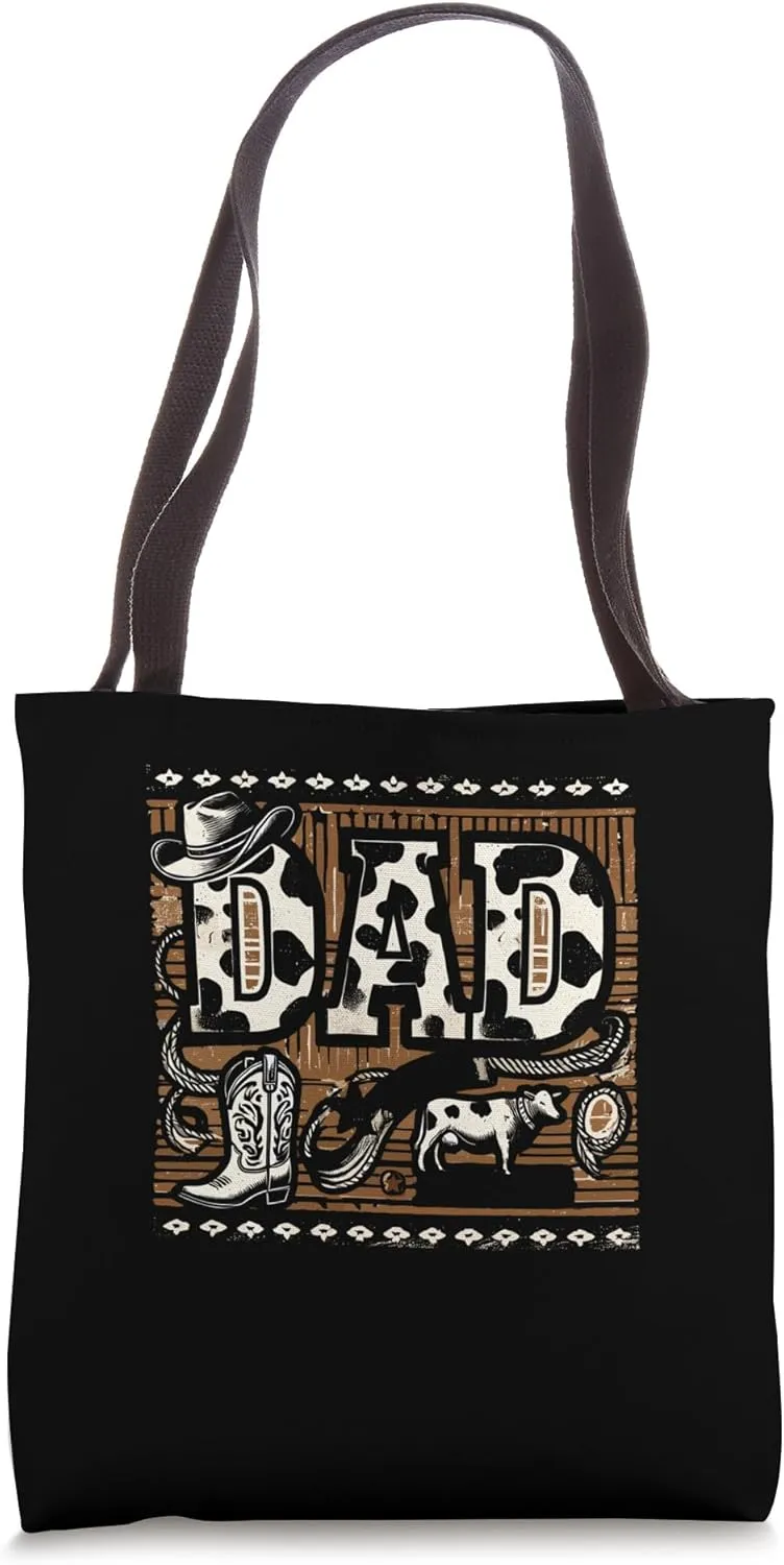 Father's Day Cow Print Pattern Farmer Rancher Daddy Tote Bag