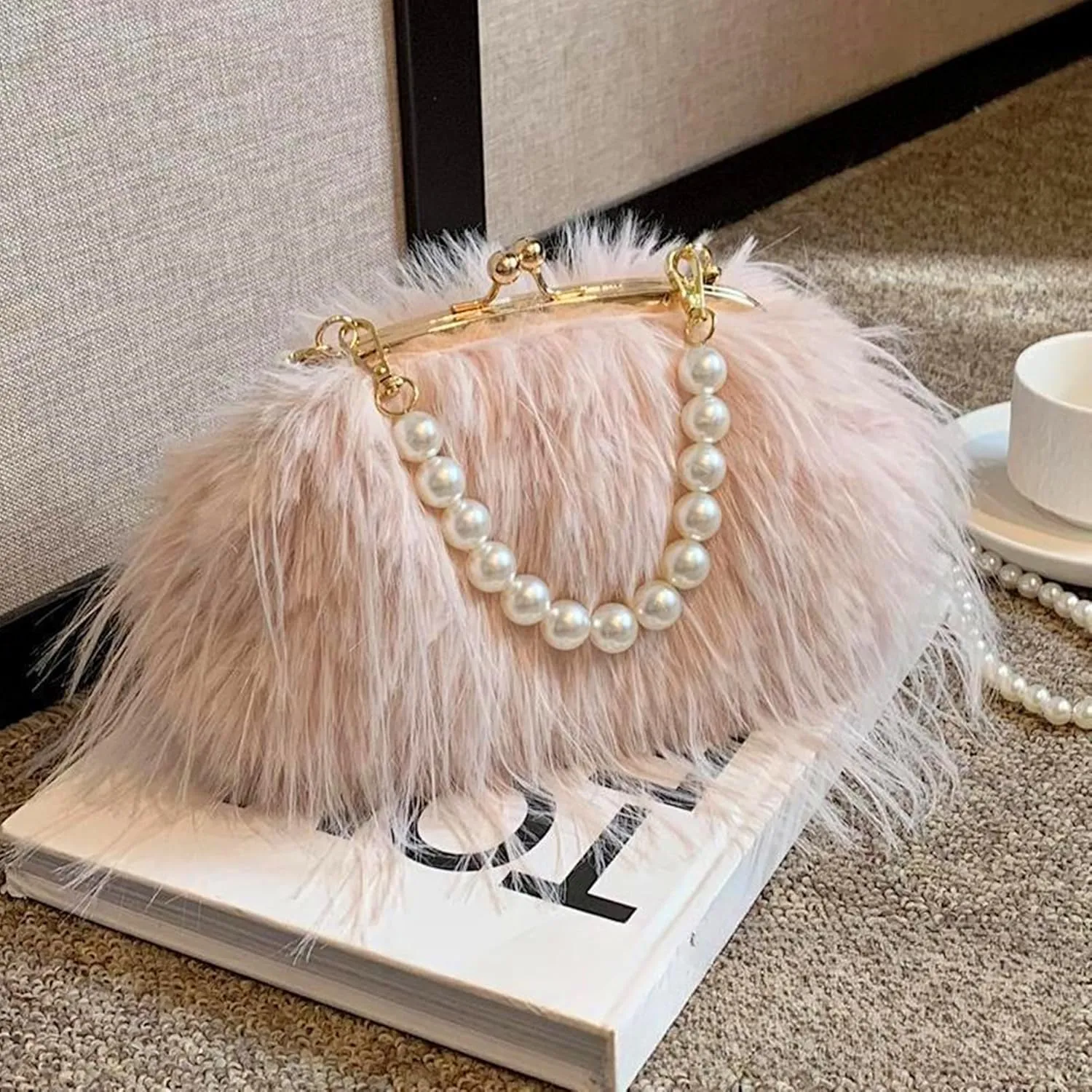 Feather Purse Clutch For Women Ostrich Feather Handbag Shoulder Crossbody Evening Bag