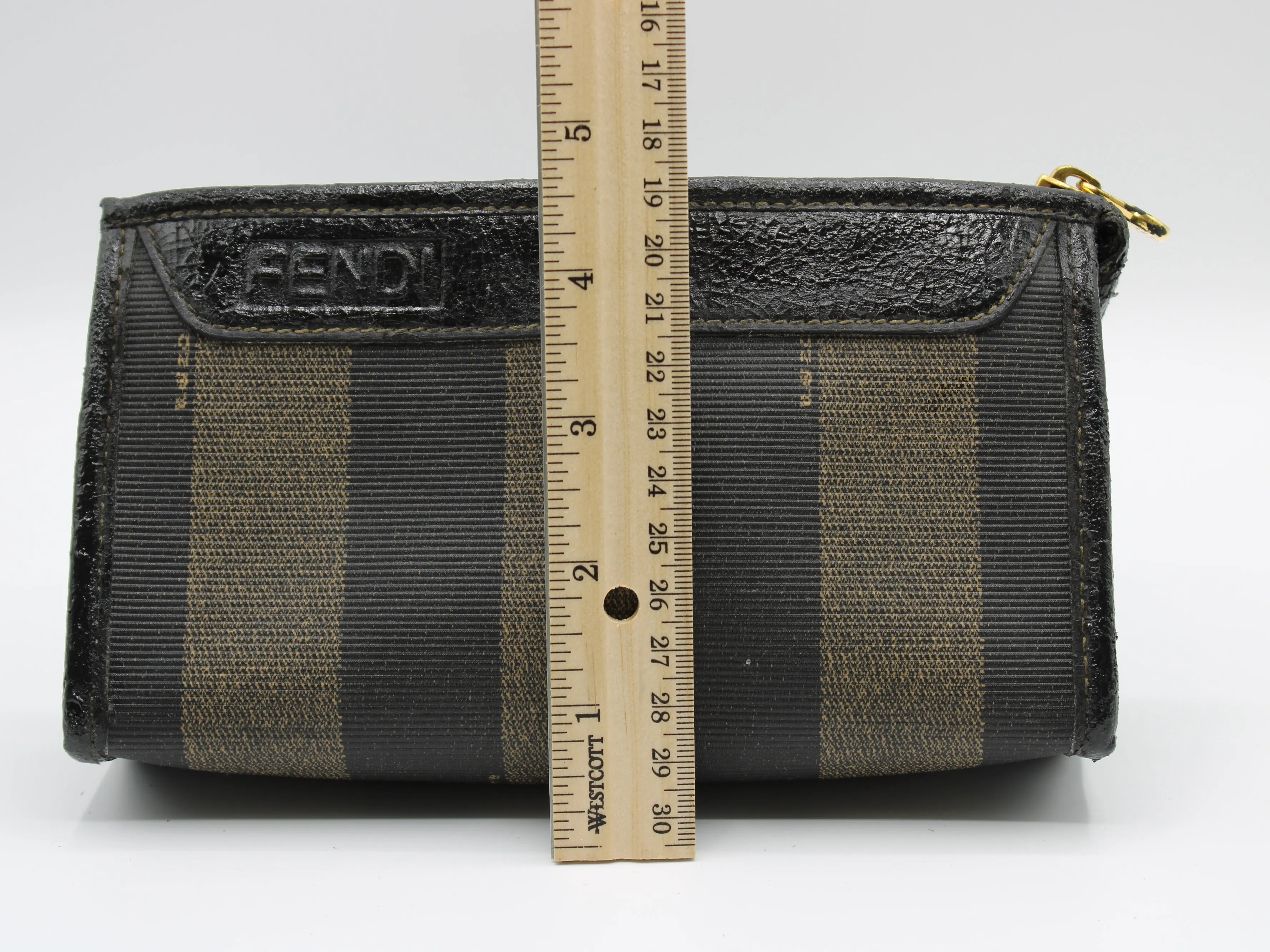 Fendi Clutch Pequin Striped Pattern Cosmetic Pouch Vintage