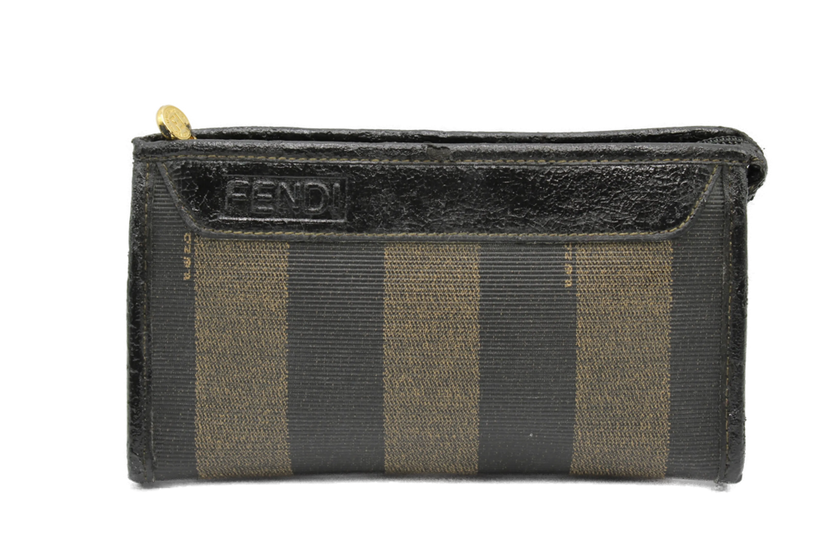 Fendi Clutch Pequin Striped Pattern Cosmetic Pouch Vintage