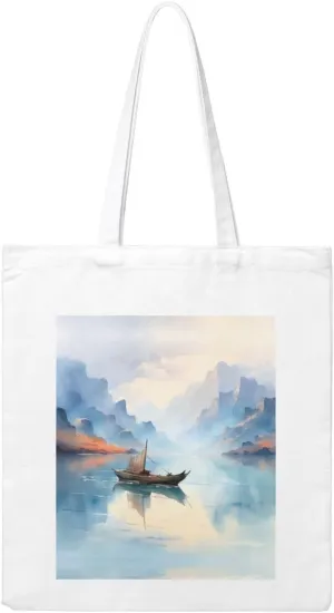 Fishing Scenic Print Canvas Tote Bag Aesthetic Reusable Grocery Shopping Bags Shoulder Bag Book Tote