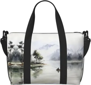 Fishing Scenic print Crossbody Shoulder Bag Large Weekender Overnight Hand Bag Shopping Work Handbag