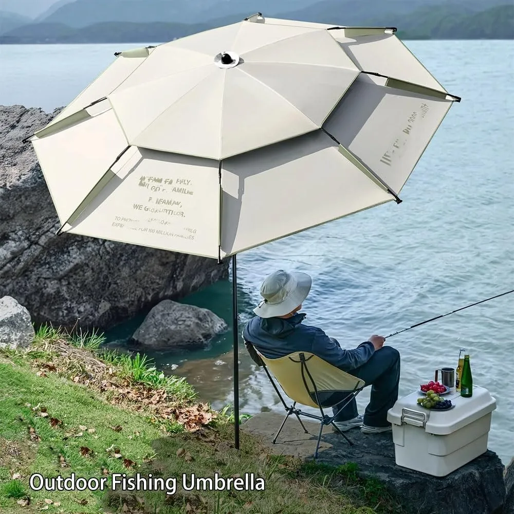 Fishing Umbrella Double-Layer Patio Umbrella, 16 Rib Tilt Beach Umbrella With Carry Bag, 7.2ft 7.8ft 8.5ft Windproof Outdoor Parasols Garden Parasol
